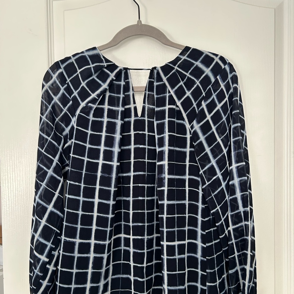 Calvin Klein Navy and White Checkered Blouse